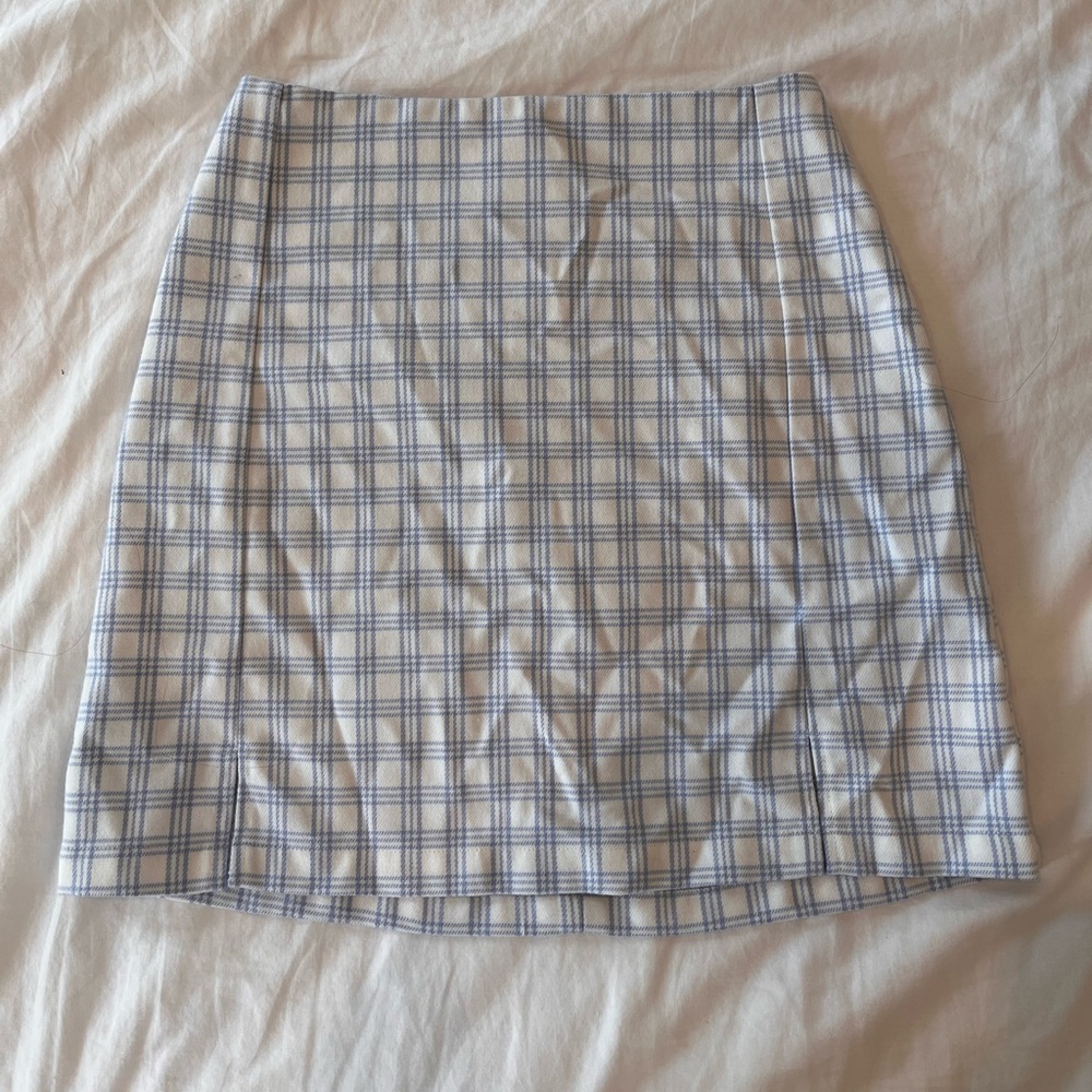 Brandy Melville Blue and White Checkered Pencil Skirt